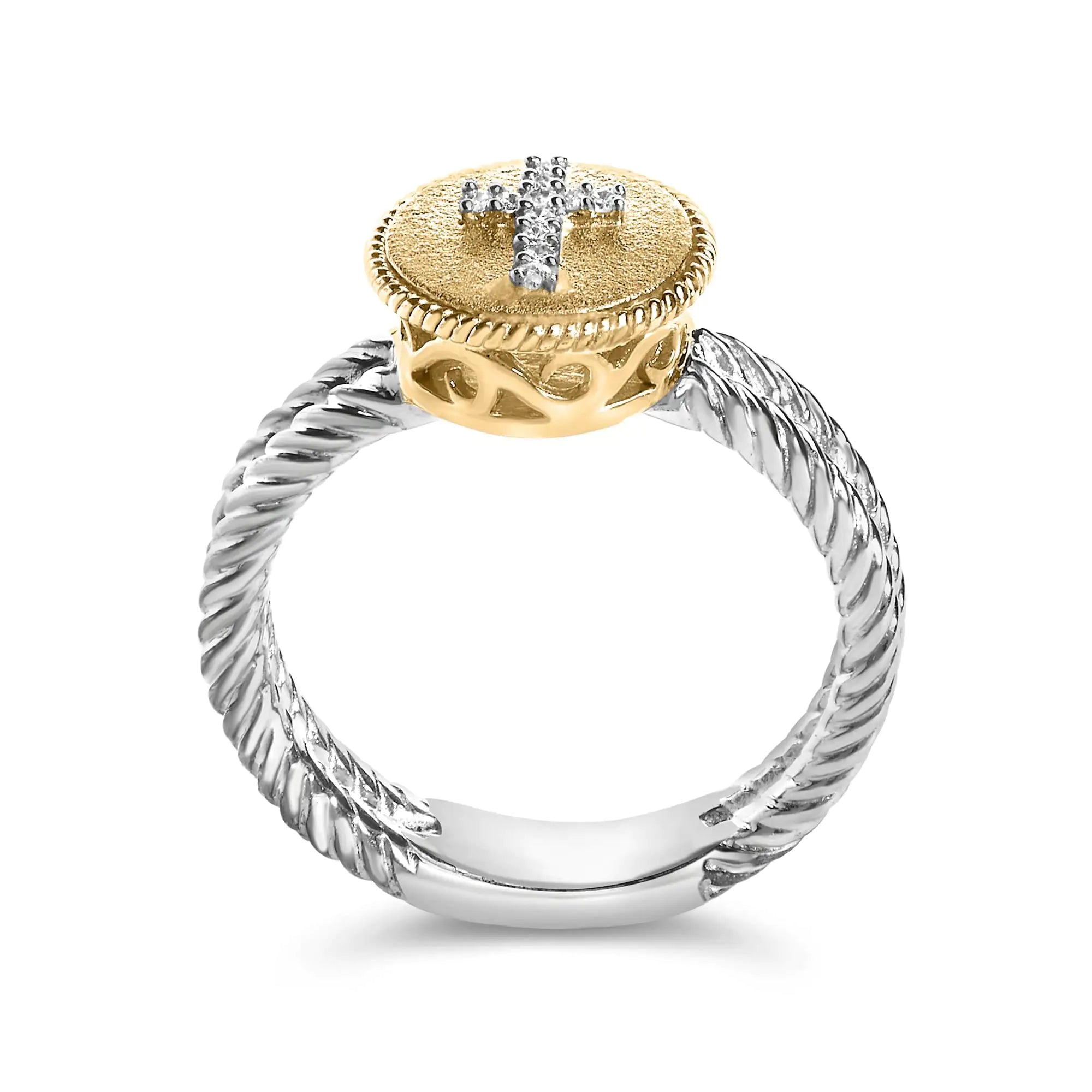 18K gold plated sterling silver diamond cross ring