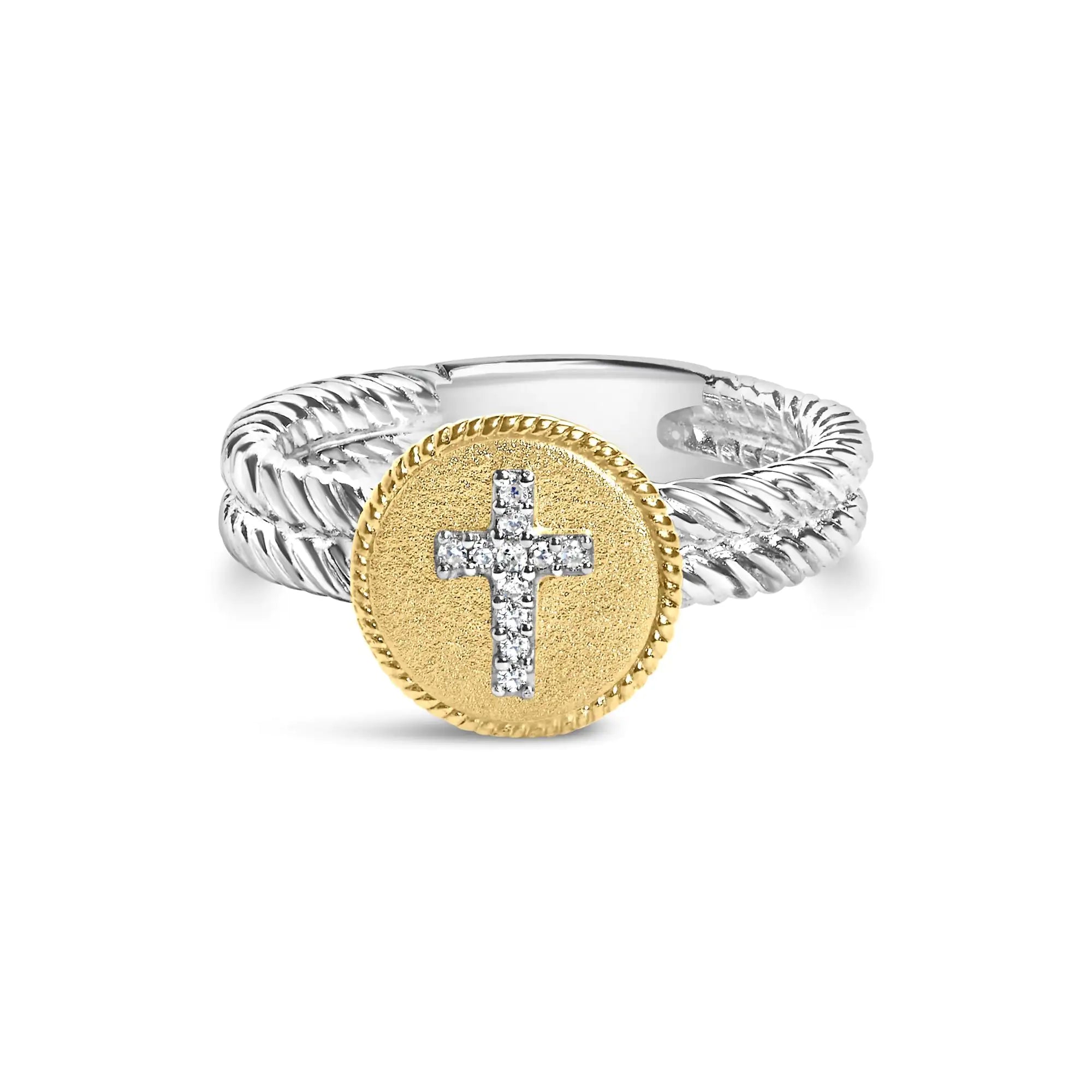 18K gold plated sterling silver diamond cross ring