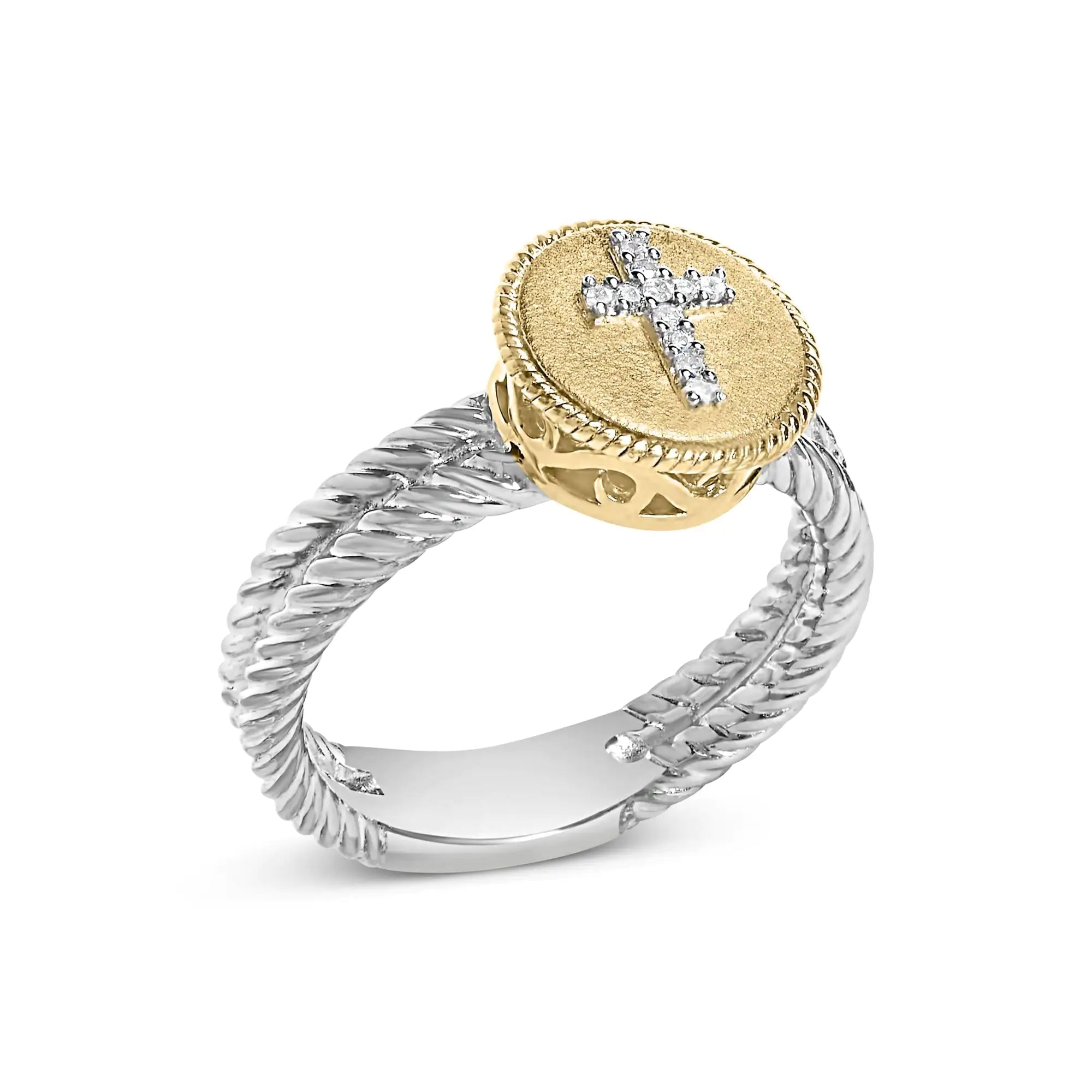 18K gold plated sterling silver diamond cross ring